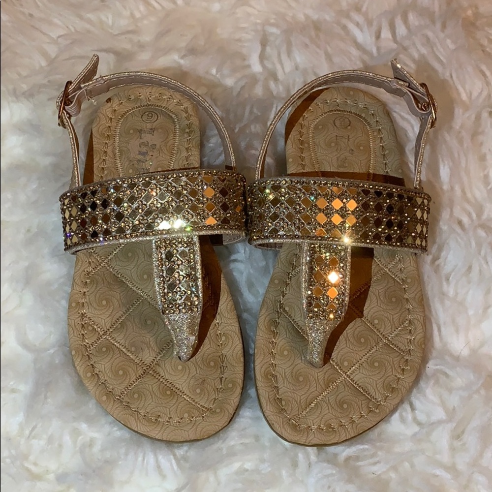 Girls Gold Rhinestone embellished Sandals.